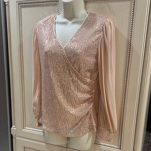NWT Grace Karin Sequin Wrap Blouse - Gold Small